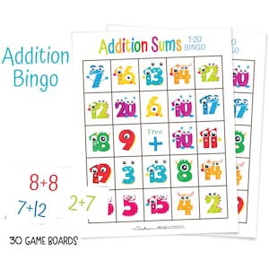 Addition Sums 1-20 Bingo Game