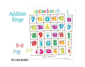 Addition Sums 1-20 Bingo Game