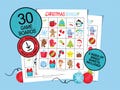 Christmas bingo game for parties and large groups; 30 printable game boards; cute gift idea for kids; holiday bingo sheets; Santa Claus card