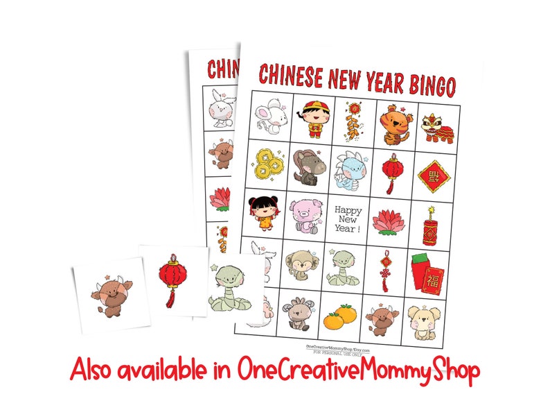 Picture of a second Chinese New Year bingo game also available in OneCreativeMommyShop on Etsy