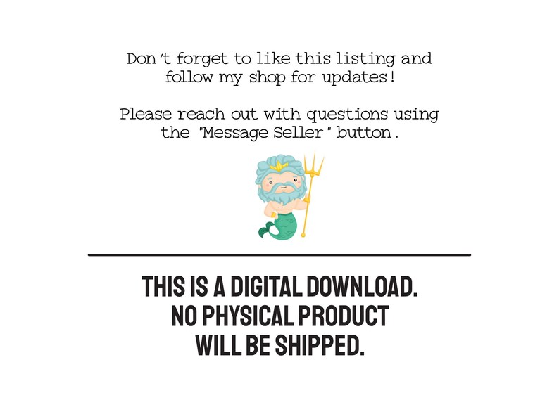An image of Poseidon holding his trident above text that reads: This is a digital download. No physical product will be shipped. Do not forget to like this listing and follow my shop for updates! Please reach out with questions.