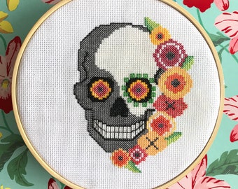Sugar Skull Cross Stitch Pattern | Day of the Dead Cross Stitch Pattern ...