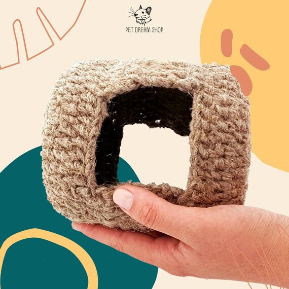 Mouse Gerbil B Chipmunk Small Round Crochet House Hut for Hamster Small Animal Pet Cage Accessory from Natural Linen