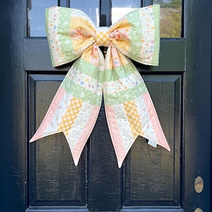 Pastel Prairie Jelly Roll Quilted Door Bow Hanger | Spring Wreath Alternative