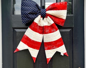 Simple American Flag Quilted Door Bow Hanger (SMALL STARS) | Patriotic Wreath