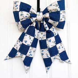 Summer Blueberry Quilted Door Bow Hanger | Seasonal Wreath Alternative