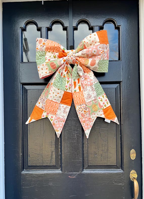 Cottagecore Easter Patchwork Quilted Door Bow Hanger | Handmade | Farmhouse