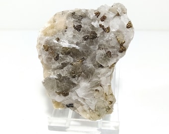 Calcite and Chalcopyrite  Greek mineral raw crystal healing stone white gifts
