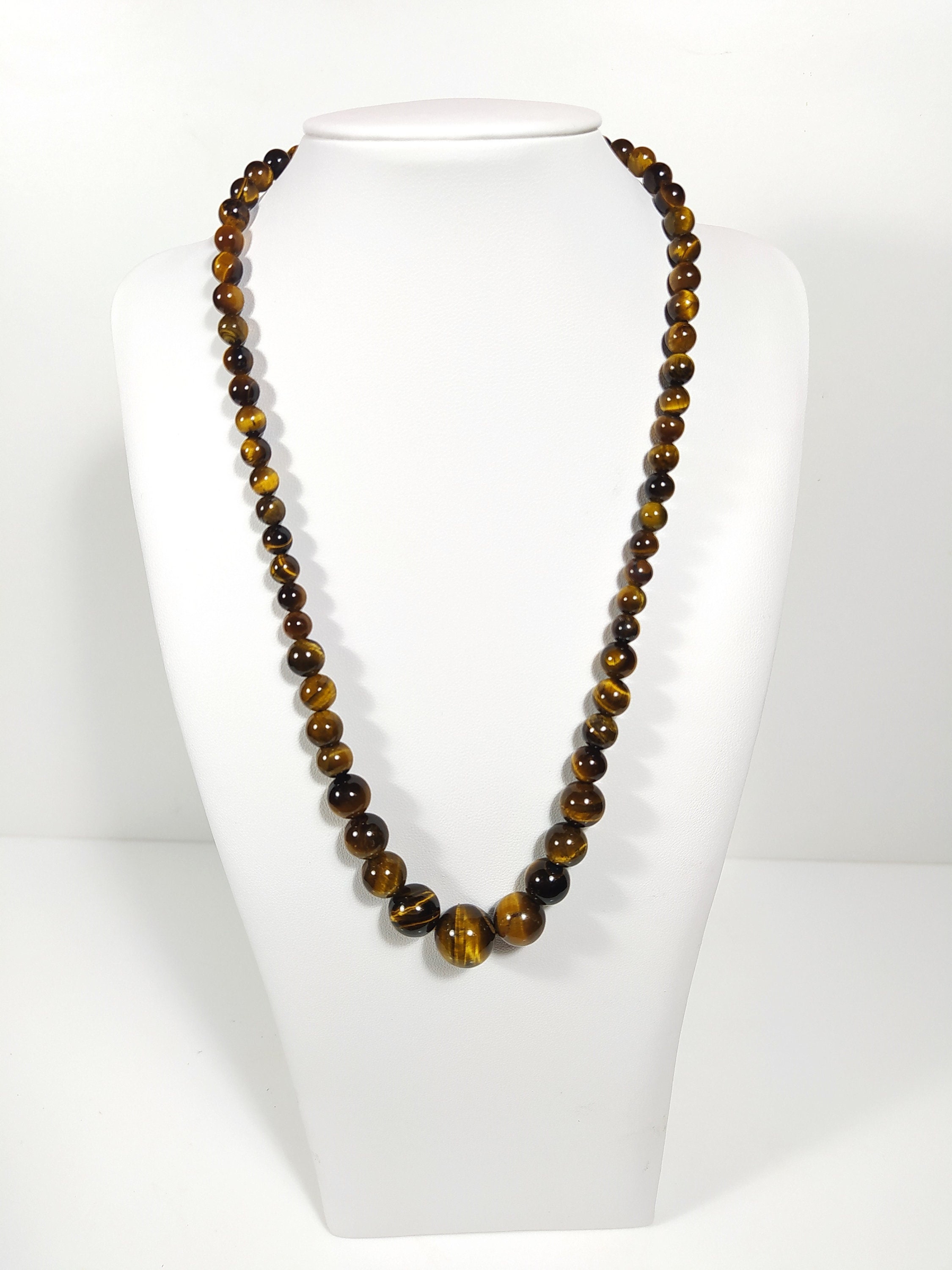 Collana In Pietre Naturali Occhio Di Tigre Ed Ematite - Doppia Protezione, Portafortuna, Infusa Reiki, Unisex 50 Cm