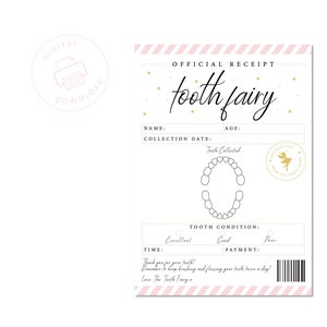 Tooth Fairy Receipt | Official Tooth Fairy | Tooth Fairy | Digital Download | Editable Download | Tooth Fairy Ideas | Tooth Fairy Letter