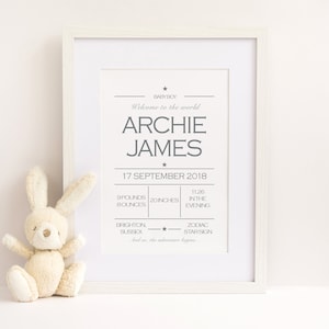 Détails du bébé Imprimer | Cadeau de naissance personnalisé | Nouveau cadeau pour bébé | Cadeaux pour bébé | Cadeau bébé | Cadeaux pour bébé | Personnalisé | Petite fille | Bébé garçon