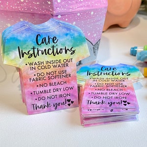 2-Sided Tie Dye T-Shirt Care Cards, Clothing Care Cards, Washing Instructions Card, Clothing Wash Care Instructions, Custom Thank You Cards