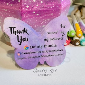 Purple CUSTOM Butterfly Business Cards, Business Packaging Card, Custom Thank You Card, Logo Business Cards, Small Business Packaging Cards