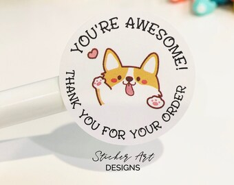 30 Thank You Corgi Stickers, Planner Corgi Stickers, Happy Mail Stickers, Business Stickers, Custom Logo Stickers, Packaging ORDER Labels