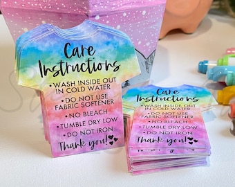 2-Sided Tie Dye T-Shirt Care Cards, Clothing Care Cards, Washing Instructions Card, Clothing Wash Care Instructions, Custom Thank You Cards