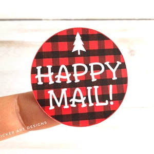 30 Happy Mail Stickers, Buffalo Plaid, Christmas Stickers, Custom Logo Stickers, Business Sticker, Address Labels, Custom Packaging Stickers