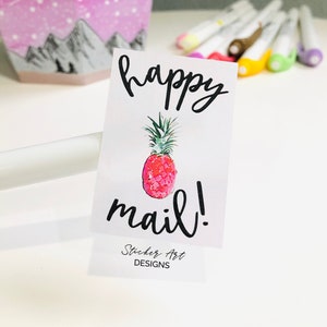 42 Happy Mail Pineapple Stickers, Packaging Stickers, Pink Pineapple Stickers, Tropical Stickers, Custom Logo Stickers, Small Business Label