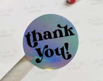 Thank You Holographic Stickers, Thank you Small Business Labels, Silver Holographic Happy Mail Labels, Wedding Stickers, Custom Logo Sticker