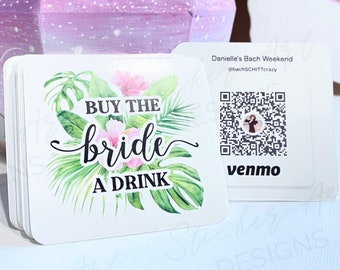 Summer Bachelorette Party Cards, Buy The Bride A Drink Cards, Venmo QR Code Cards, Summer Wedding Cards, Wedding Supplies, Thank You Cards