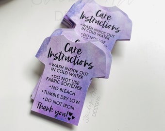 PURPLE Sublimation Shirt Care, Custom T-Shirt Supplies, T-Shirt Care Cards, Instructions Cards, Business Care Instructions, Thank You Cards