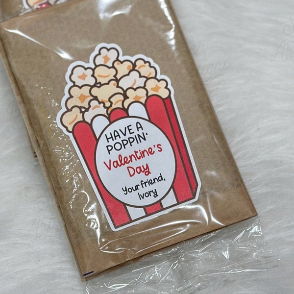 16 Classroom Gift Ideas, Classroom Gift Stickers, Popcorn Stickers, Poppin By Stickers, Gift for Classmates, Popcorn Valentine's Day Sticker