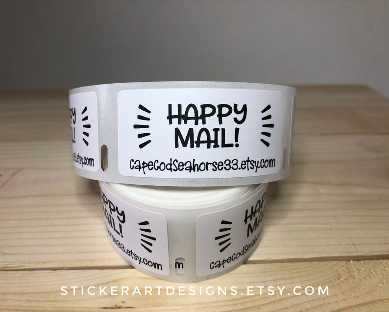 100/200/300 1 Happy Mail Sticker, Custom Labels, Address Labels, Business Label, Custom Logo Labels, Personalized Labels, Thank You Sticker image 3