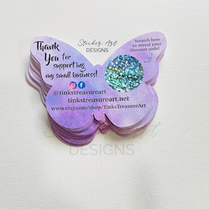 CUSTOM Purple Butterfly Business Scratch Cards, Thank You Scratch Off Card, Custom Thank You Cards, Small Business Cards, Custom Shaped Card image 4