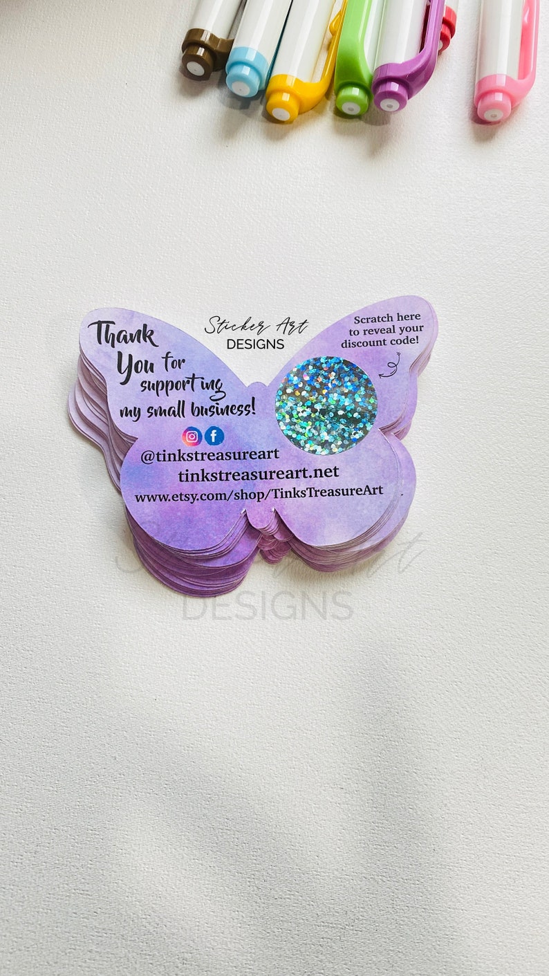 CUSTOM Purple Butterfly Business Scratch Cards, Thank You Scratch Off Card, Custom Thank You Cards, Small Business Cards, Custom Shaped Card image 4