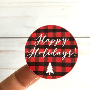 30 HAPPY HOLIDAYS Stickers, Buffalo Plaid, Christmas Gift Stickers, Custom Sticker, Business Sticker, Happy Mail Stickers, Packaging Sticker image 3