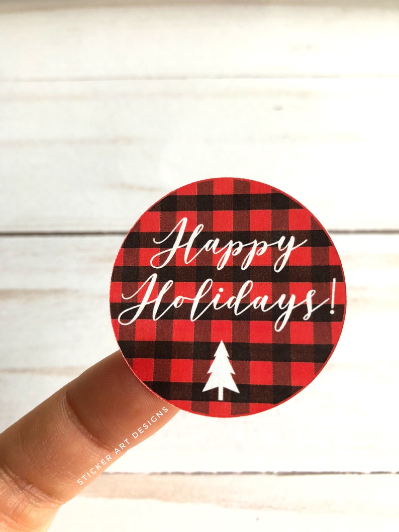 30 HAPPY HOLIDAYS Stickers, Buffalo Plaid, Christmas Gift Stickers, Custom Sticker, Business Sticker, Happy Mail Stickers, Packaging Sticker image 3