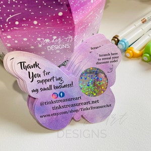 CUSTOM Purple Butterfly Business Scratch Cards, Thank You Scratch Off Card, Custom Thank You Cards, Small Business Cards, Custom Shaped Card