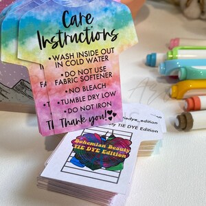 2-sided Tie Dye T-shirt Care Cards, Clothing Care Cards, Washing ...