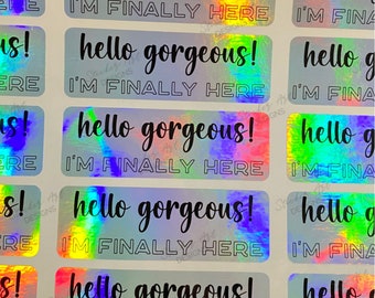 1"x3" Hello Gorgeous Stickers, Happy Mail Label, Color Street Labels, Silver Holographic Stickers, Jewelry Shop Stickers, Make Up Stickers