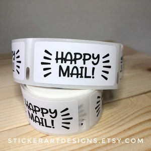 100/200/300 1 Happy Mail Sticker, Custom Labels, Address Labels, Business Label, Custom Logo Labels, Personalized Labels, Thank You Sticker image 1