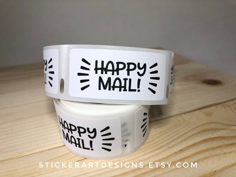 100/200/300 1 Happy Mail Sticker, Custom Labels, Address Labels, Business Label, Custom Logo Labels, Personalized Labels, Thank You Sticker image 1