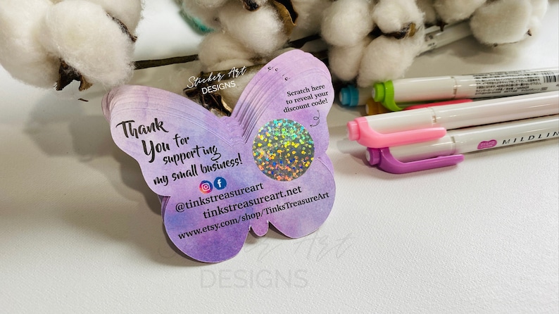 CUSTOM Purple Butterfly Business Scratch Cards, Thank You Scratch Off Card, Custom Thank You Cards, Small Business Cards, Custom Shaped Card image 7