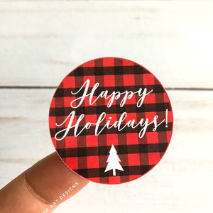 30 HAPPY HOLIDAYS Stickers, Buffalo Plaid, Christmas Gift Stickers, Custom Sticker, Business Sticker, Happy Mail Stickers, Packaging Sticker image 2