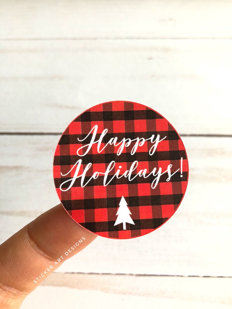 30 HAPPY HOLIDAYS Stickers, Buffalo Plaid, Christmas Gift Stickers, Custom Sticker, Business Sticker, Happy Mail Stickers, Packaging Sticker image 2