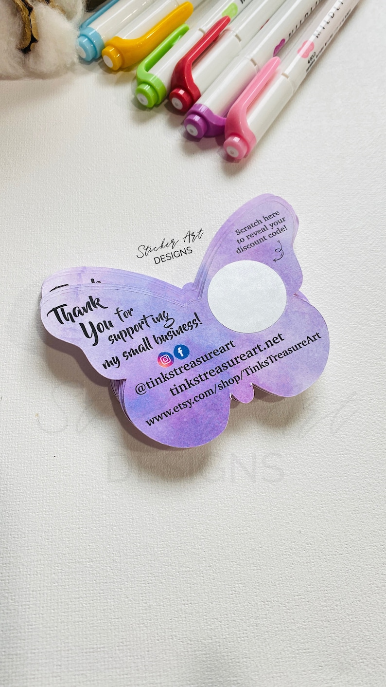CUSTOM Purple Butterfly Business Scratch Cards, Thank You Scratch Off Card, Custom Thank You Cards, Small Business Cards, Custom Shaped Card image 8