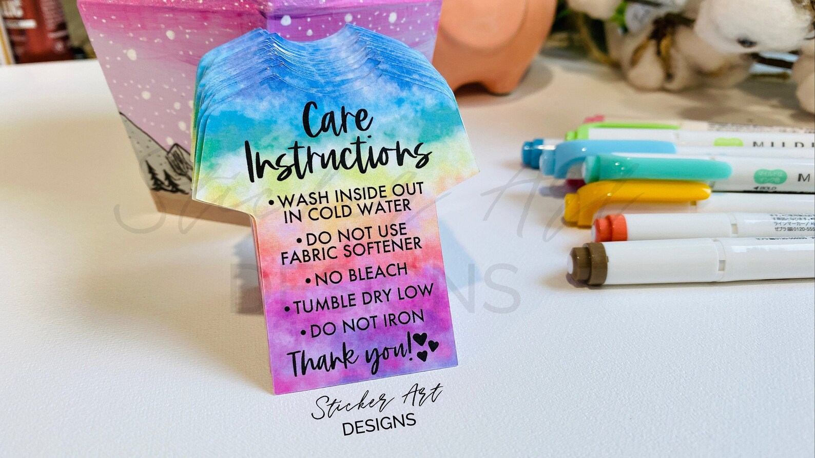 Tiedye Sublimation Shirt Care Cards, Custom Tshirt Supplies, Logo T