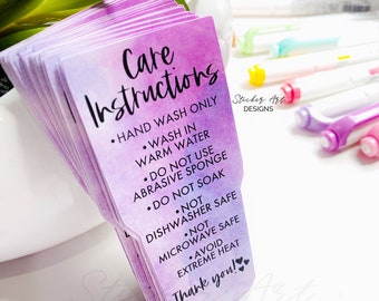 Ombre Purple Tumbler Care Cards, Washing Instructions Cards, Business Care Instructions, Business Thank You Cards, Epoxy Cards Care Washing