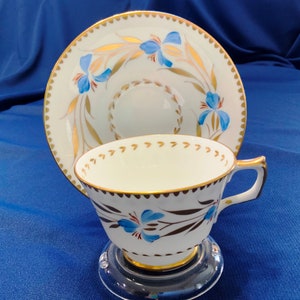 Sutherland Blue Iris and Gold Bone China Cup and Saucer