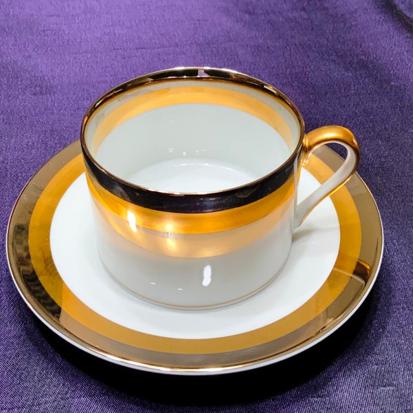 Elegant Fitz & Floyd "Platine d’Or" Silver and Gold Cup * Saucer