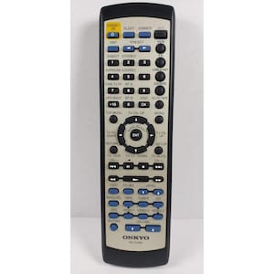 May include: A black and silver Onkyo RC-518M remote control featuring a numeric keypad, directional navigation buttons, and various function keys labelled for audio and video equipment control, including power, volume, and input selection buttons.