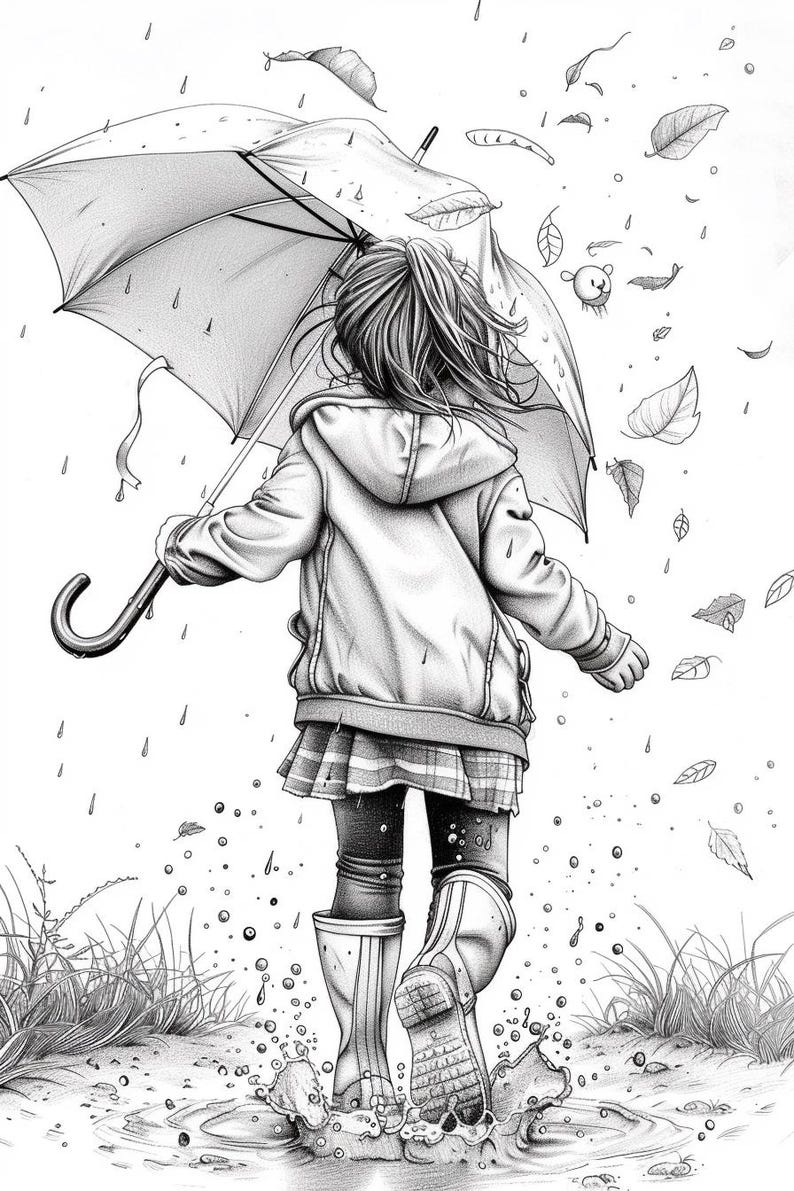 Rainy Day Coloring Pages: Printable Sheets | 45+ Kids' Rainy Scene Designs (Digital Download)