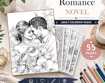 Dibujos para colorear de novelas románticas: 55 diseños imprimibles de historias de amor inspiradas en libros para adultos.