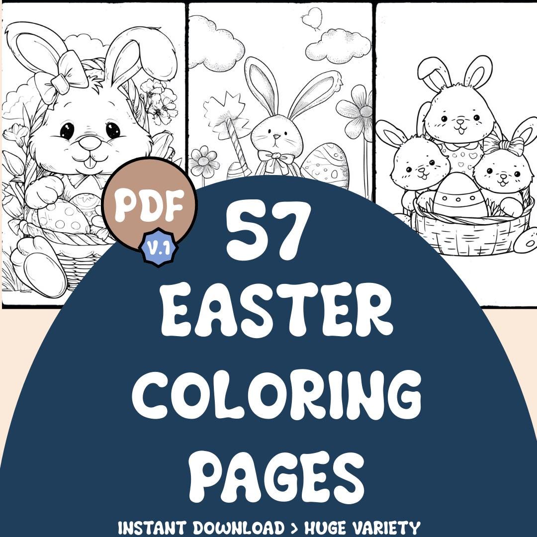 Easter Coloring Pages, 50 Printable Bunny, Egg and Basket Designs - Etsy