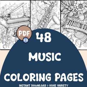 Musik Malvorlagen | 48 Seiten | Klavier, Musiker, Instrument | Digitaler Download | Druckbare PDF | V.2