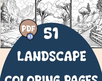 Landscape Coloring Pages | 50 Pages | America, Mountains, Water | Digital Download | Printable PDF | V.1