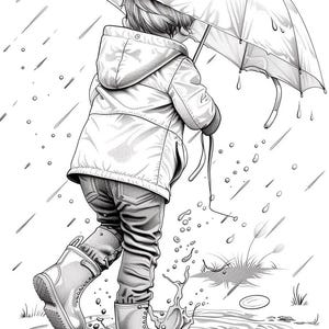 45+ Rainy Day Coloring Sheets | Kids Playing in the Rain | Stress Relief for Adults and Kids | Rainy Day Activities | Digital Download
